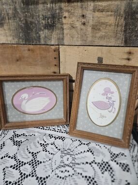 Framed Pink Swan and Duck Wall Art Pair - Home Accents